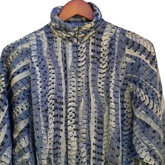 Rare Tess Romeo Renaissance Python Mock Neck Bishop Sleeve Blouse Blue Sz 12 - Picture 5 of 8